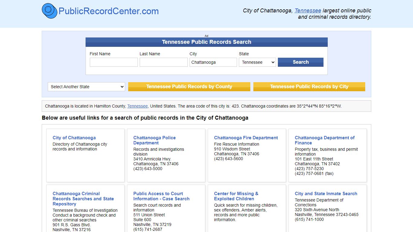 Chattanooga Tennessee Public Records and Criminal Background Check